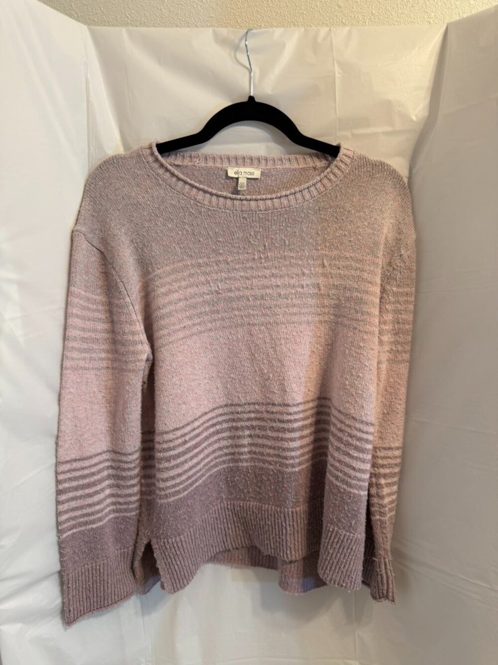 Ella Moss Pink Ombre Striped Knit Sweater Small S Slit Hem